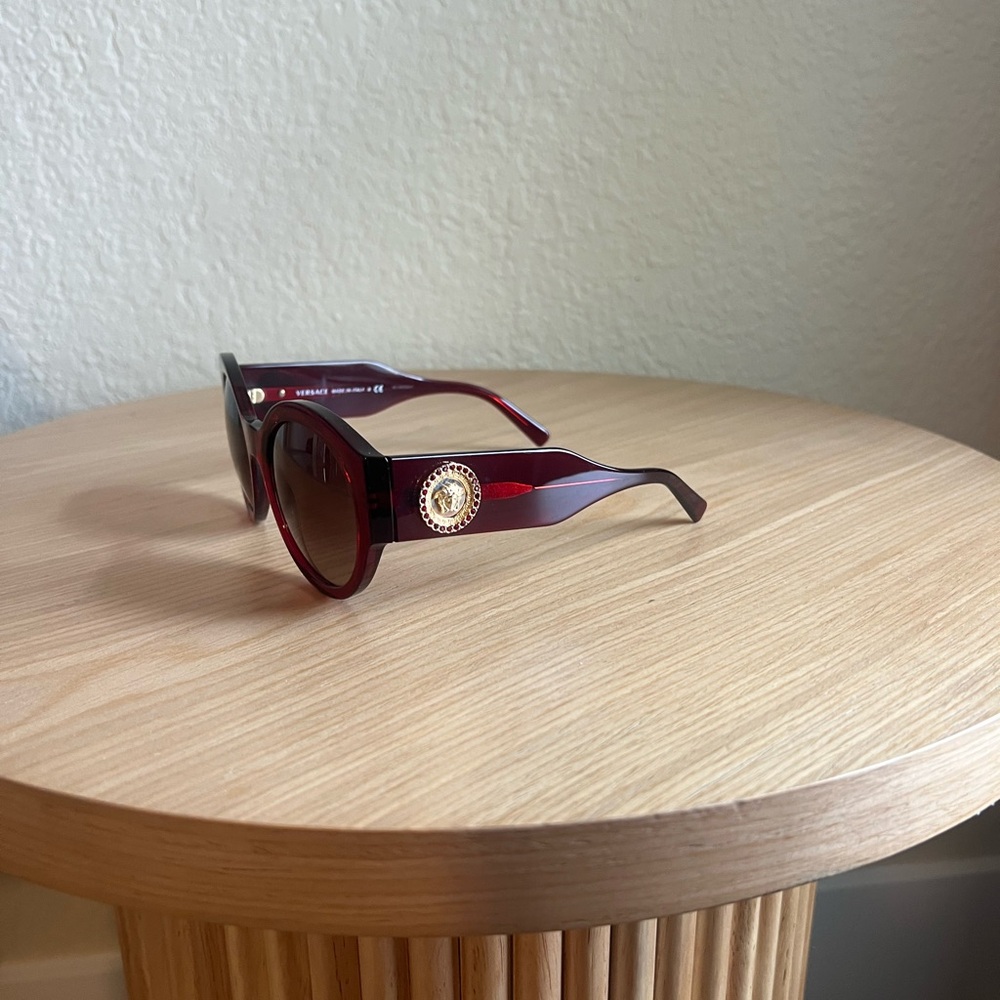 Versace 54mm Polarized Round Burgundy Sunglasses